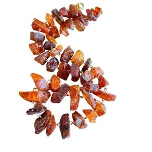 VTG BOHO Cognac Amber Necklace Genuine Raw Beads Natural Gold Filled Wire 19"